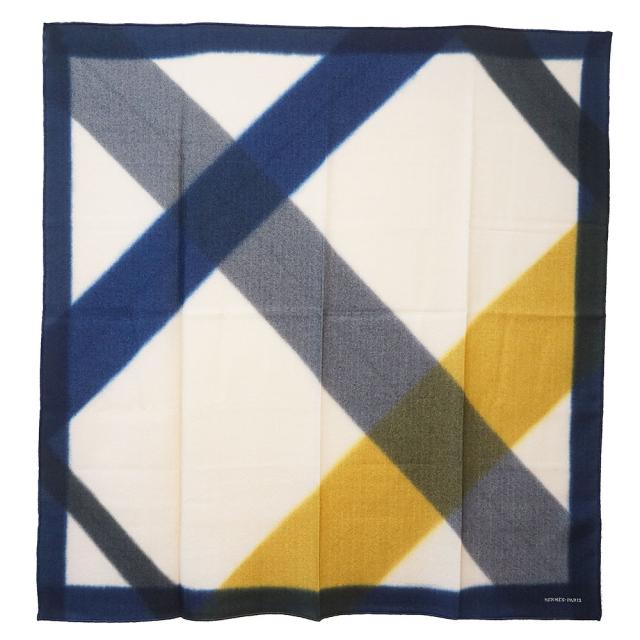 （新品・未使用品）エルメス HERMES カレH 100 Hダイ 大判 スカーフ カシミヤ 100％ ナチュラル グリ サフラン マリン 箱付