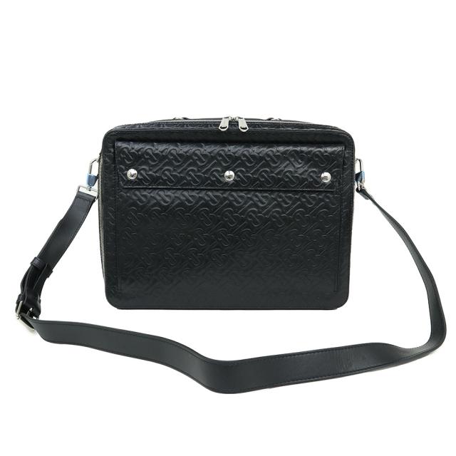 （未使用保管品）バーバリー BURBERRY トリプル スタッズ モノグラム TBロゴ 2WAY ショルダー 斜め掛け ビジネス ハンドバッグ ブリーフケース カーフスキン レザー ブラック 黒 シルバー金具 8012618