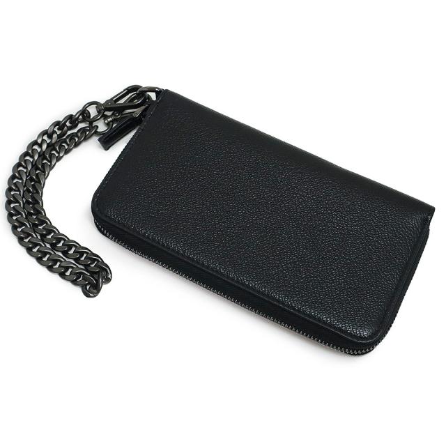 （新品・未使用品）プラダ PRADA チェーンストラップ付き ラウンドファスナー ジップ 長財布 ヴィテッロ マイクロ グレイン カーフレザー バイカラー ネロ メルクリオ ブラック グレー 黒 ガンメタル金具 2ML019 箱付_5
