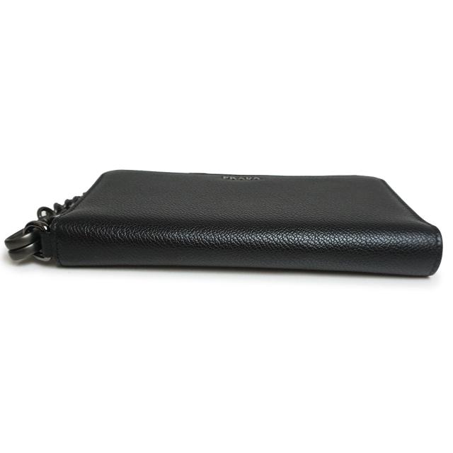 （新品・未使用品）プラダ PRADA チェーンストラップ付き ラウンドファスナー ジップ 長財布 ヴィテッロ マイクロ グレイン カーフレザー バイカラー ネロ メルクリオ ブラック グレー 黒 ガンメタル金具 2ML019 箱付_6