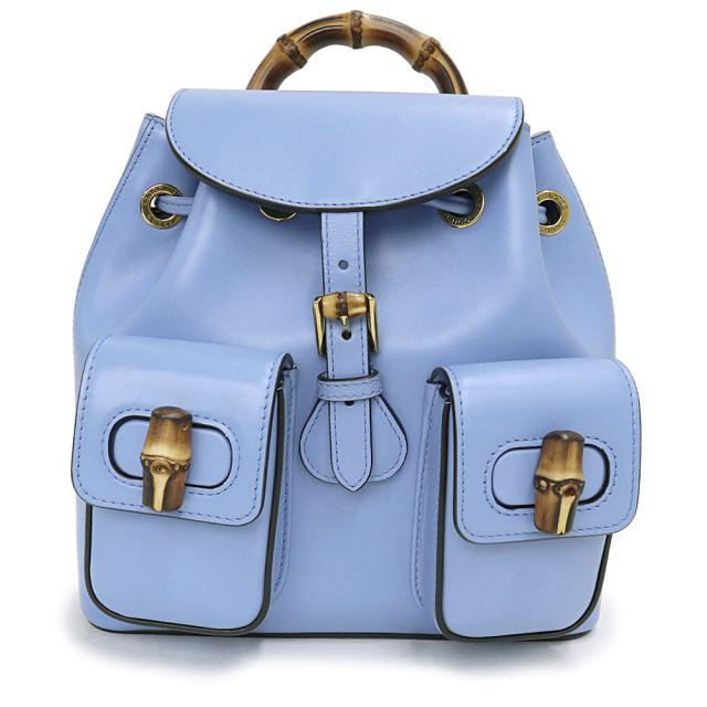 （未使用　展示品）グッチ GUCCI バンブー リュック デイパック バックパック スムースレザー バンブー ライトブルー ブルー 青 ゴールド金具 702101