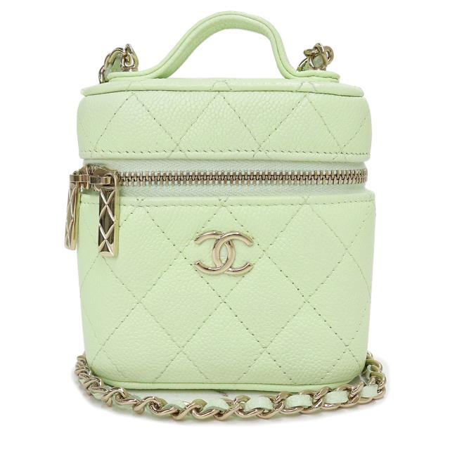 （未使用　展示品）シャネル CHANEL スモール バニティ ケース マトラッセ ココマーク チェーン ショルダーバッグ 斜め掛け キャビアスキン レザー ライトグリーン 緑 ライトゴールド金具 AP2503