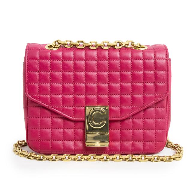 （新品・未使用品）セリーヌ CELINE スモール C セー バッグ キルテッド チェーン ショルダーバッグ 斜め掛け カーフスキン レザー ピンク ゴールド金具 188403