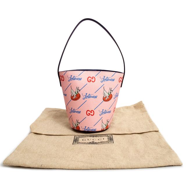 （新品・未使用品）グッチ GUCCI チルドレンズ THE JETSONS 宇宙家族ジェットソン アストロ コラボ プリント バケット ハンドバッグ ドッグ 犬 GGスプリームキャンバス ピンク ネイビー シルバー金具 752356_1
