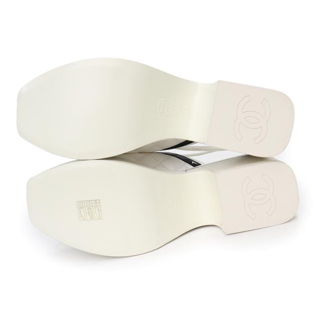 （未使用　展示品）シャネル CHANEL マトラッセ ココマーク パール サンダル 靴 #36 1/2 23.5cm ラムスキン パテントカーフスキン レザー ホワイト ブラック 白 黒 ゴールド金具 G45009