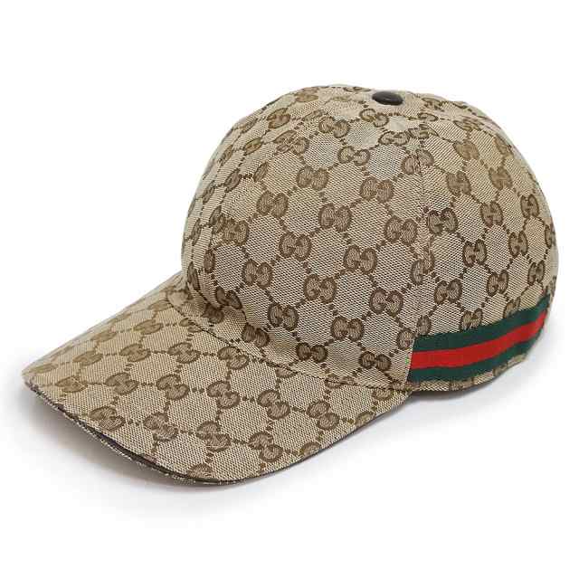 （新品・未使用品）グッチ GUCCI ベースボール キャップ ハッ 帽子ト Lサイズ 59cm オリジナル GGキャンバス レザー ベージュ ブラウン グリーン レッド 茶 緑 赤 ゴールド金具 200035の通販は
