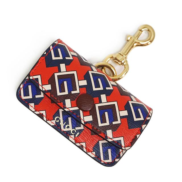 （新品・未使用品）グッチ GUCCI ジオメトリックG エチケットバッグ ホルダー ペット アクセサリー レザー レッド ブラウン ブルー ホワイト 赤 ゴールド金具 692957 箱付