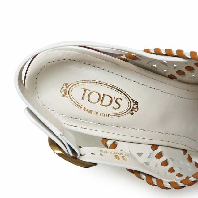 （新品・未使用品）トッズ TOD’S バックストラップ サンダル 靴 レザー #38 25cm ホワイト ライトブラウン 白 茶 アンティークゴールド