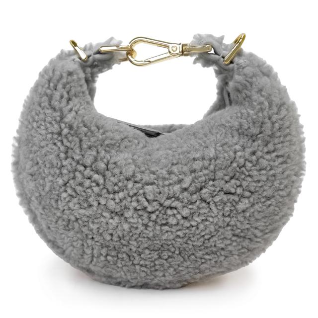 （新品・未使用品）フェンディ FENDI ナノ フェンディグラフィ ホーボー ハンドバッグ ムートン グレー ゴールド金具 7AS089