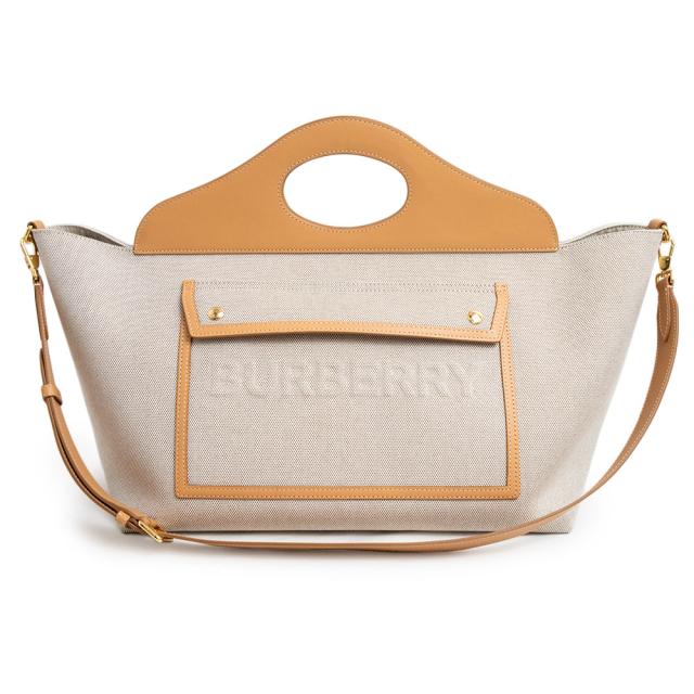 （新品・未使用品）バーバリー BURBERRY エンボス ロゴトート 2Way ショルダー ハンドバッグ 斜め掛け キャンバス レザー ベージュ ゴールド金具 8039080