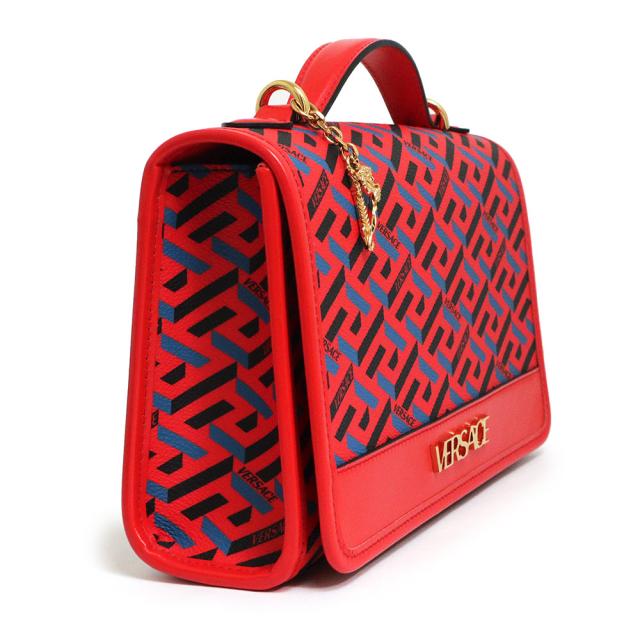 （未使用　展示品）ヴェルサーチ VERSACE ラ グレカ シグネチャー 2WAY ハンドバッグ ショルダーバッグ 斜め掛け PVC カーフスキン レザー レッド ブルー 赤 青 ゴールド金具 1001908_4