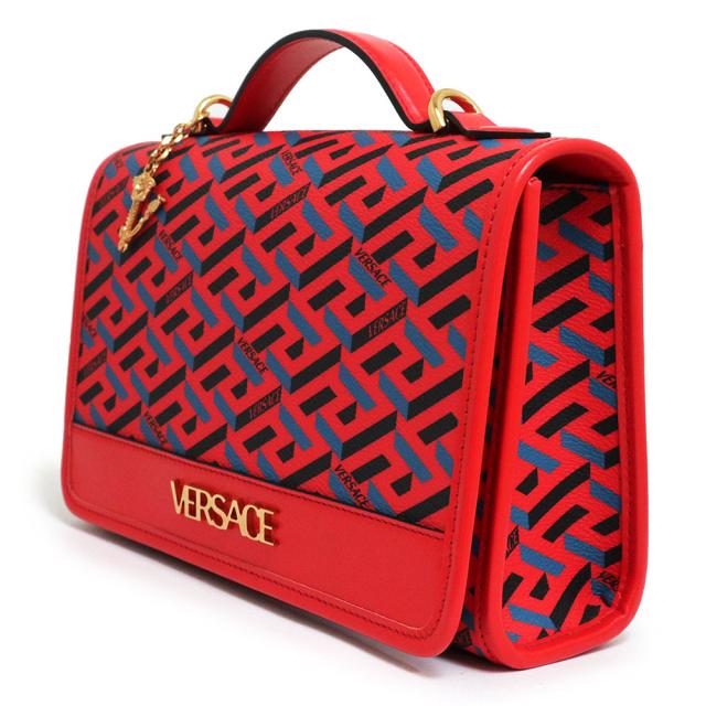 （未使用　展示品）ヴェルサーチ VERSACE ラ グレカ シグネチャー 2WAY ハンドバッグ ショルダーバッグ 斜め掛け PVC カーフスキン レザー レッド ブルー 赤 青 ゴールド金具 1001908_5