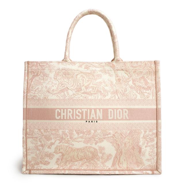 （新品・未使用品）クリスチャンディオール Christian Dior ブックトート ラージ トワル ドゥ ジュイ エンブロイダリー ハンドバッグ コットンキャンバス エクリュ ピンク M1286ZTDT