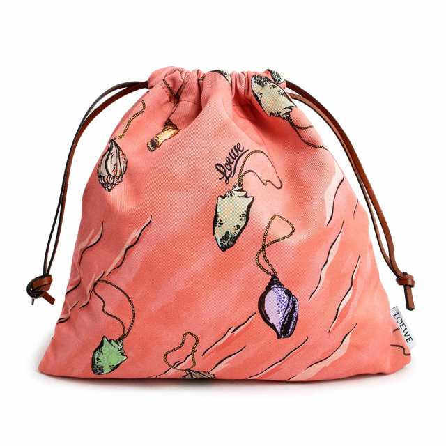 （未使用　展示品）ロエベ LOEWE パラウズ イビザ シェル 貝殻 ドロー ストリング ポーチ 巾着 コットンキャンバス カーフスキン レザー ピンク C822057X12
