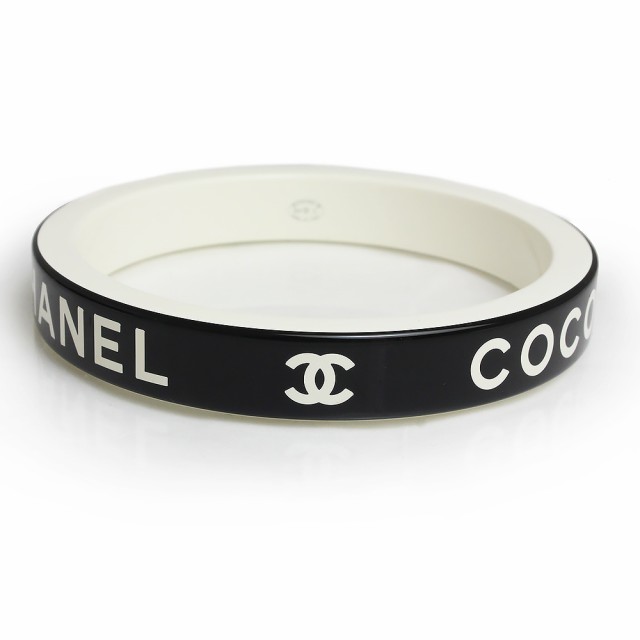 （未使用　展示品）シャネル CHANEL ココマーク ロゴ バングル ブレスレット ブラック ホワイト 黒 白 AB8421 箱付