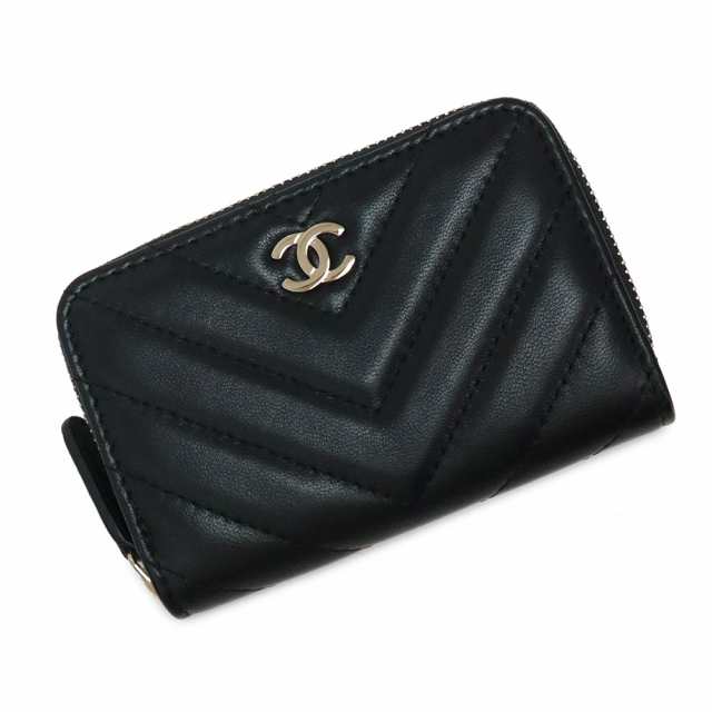 （新品・未使用品）シャネル CHANEL シェブロン Vステッチ ジップ コインパース コインケース 小銭入れ 財布 ラムスキン レザー ブラック