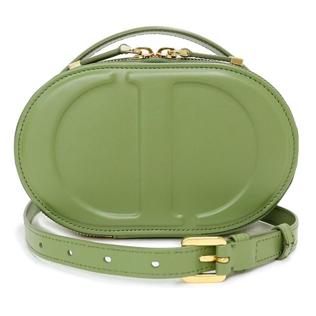 （未使用保管品）クリスチャンディオール Christian Dior CD Signature オーバル カメラバッグ ショルダーバッグ 斜め掛け カーフスキン レザー グリーン 緑 ゴールド金具 S2201UMFV