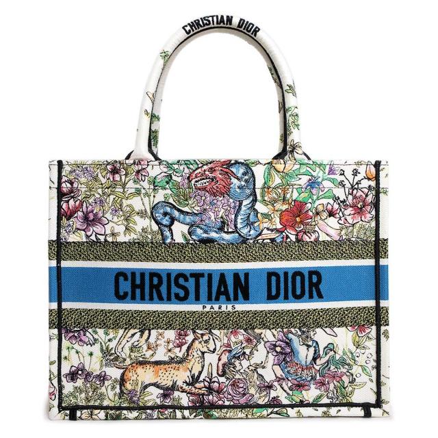 （新品・未使用品）クリスチャンディオール Christian Dior BOOK TOTE ブックトート ミディアム Dコンステレーション エンブロイダリー ハンドバッグ コットンキャンバス フラワー 花 刺繍 ホワイト マルチカラー 白 M1296ZRUV