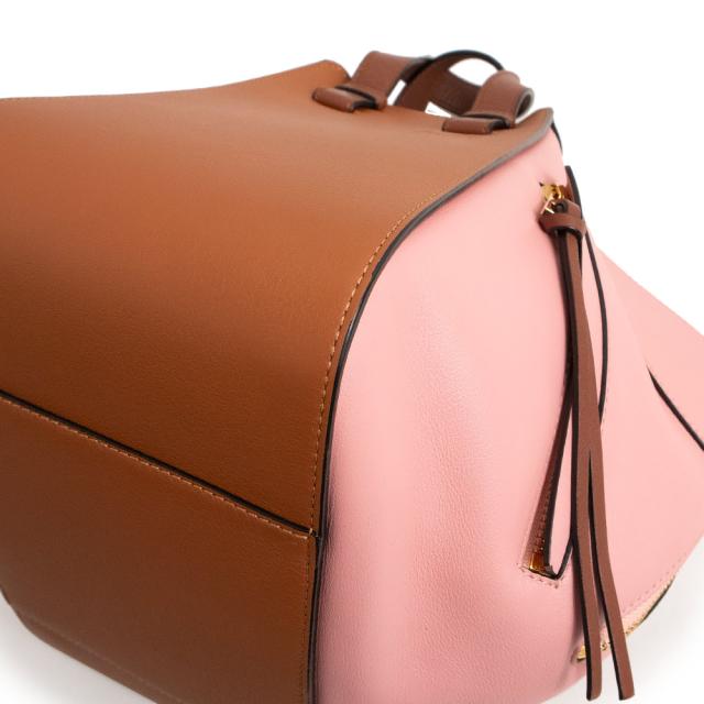 （新品・未使用品）ロエベ LOEWE ハンモック スモール 斜め掛け 2Way ショルダー ハンドバッグ グレインカーフレザー タン ミディアムピンク ブラウン 茶 ゴールド金具 387.30WS35