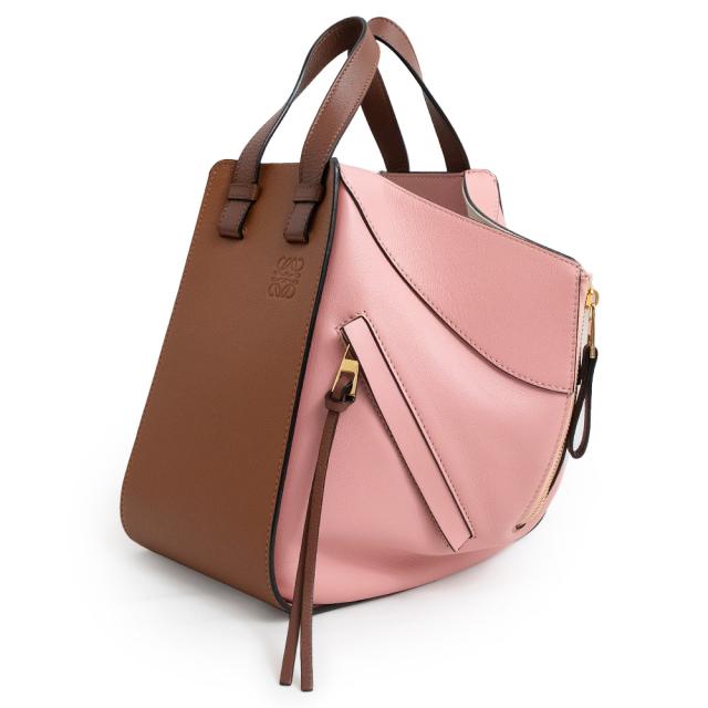 （新品・未使用品）ロエベ LOEWE ハンモック スモール 斜め掛け 2Way ショルダー ハンドバッグ グレインカーフレザー タン ミディアムピンク ブラウン 茶 ゴールド金具 387.30WS35