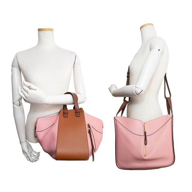 （新品・未使用品）ロエベ LOEWE ハンモック スモール 斜め掛け 2Way ショルダー ハンドバッグ グレインカーフレザー タン ミディアムピンク ブラウン 茶 ゴールド金具 387.30WS35