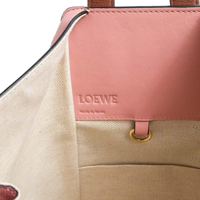 （新品・未使用品）ロエベ LOEWE ハンモック スモール 斜め掛け 2Way ショルダー ハンドバッグ グレインカーフレザー タン ミディアムピンク ブラウン 茶 ゴールド金具 387.30WS35