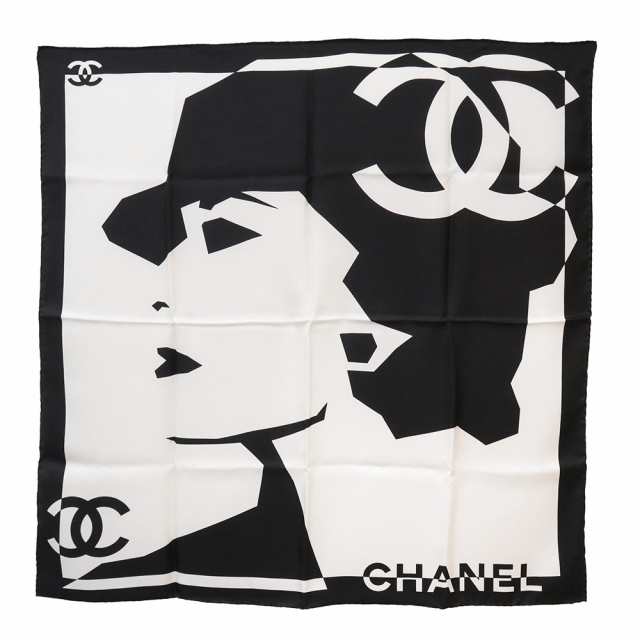 （新品・未使用品）シャネル CHANEL ココマーク マドモアゼル レア 希少 スカーフ シルク100％ ブラック ホワイト 黒 白 箱付