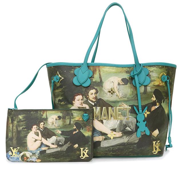 （未使用　展示品）ルイ ヴィトン LOUIS VUITTON ネヴァーフル MM ターナー ジェフ クーンズ コラボ マスターズコレクション トートバッグ コーティングキャンバス カーフスキン レザー グリーン マルチカラー 緑 グリーン×ゴールド金具