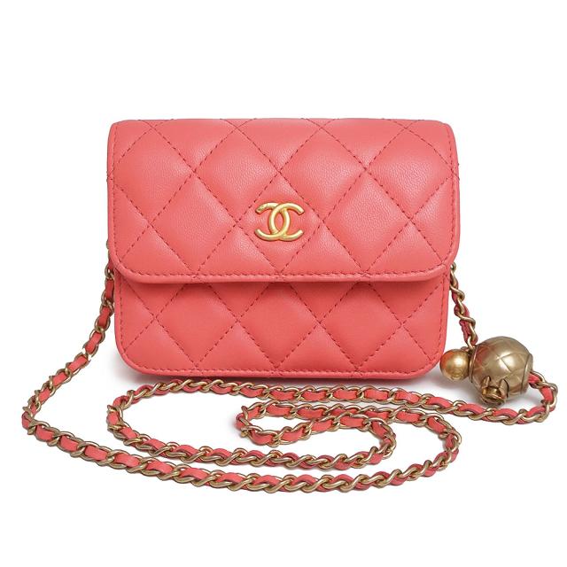 （未使用保管品）シャネル CHANEL マトラッセ ボール チェーン クラッチ ミニ ショルダーバッグ ラムスキン レザー ピンク アンティークゴールド金具 AP1628