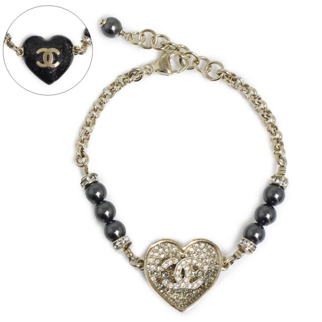 （未使用　展示品）シャネル CHANEL ココマーク ハート ラインストーン ブレスレット ゴールド ブラック 黒 ABA398 箱付の通販は