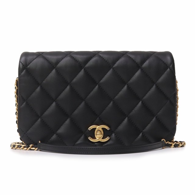 （中古）シャネル CHANEL マトラッセ クラシック シーズン フルフラップ チェーン ショルダーバッグ 斜め掛け カーフスキン レザー ブラック 黒 マットゴールド金具 AS2006 箱付の通販は 262,350円