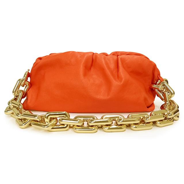 （未使用　展示品）ボッテガヴェネタ BOTTEGA VENETA ザ チェーン ポーチ ショルダーバッグ カーフスキン レザー オレンジ ゴールド金具 620230