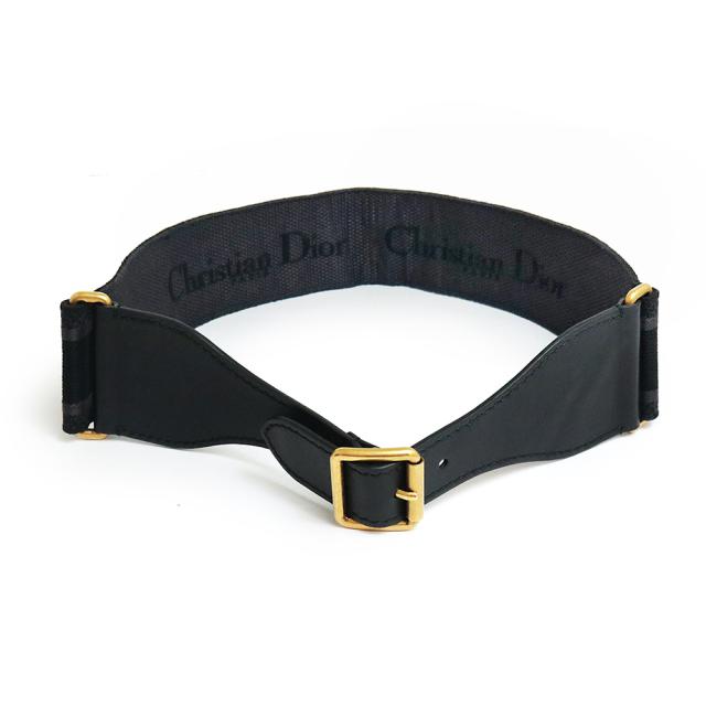 （美品）クリスチャンディオール Christian Dior PARIS エンブロイダリー マキシ ウエスト ベルト #85 65MM カーフスキン レザー キャンバス ブラック 黒 アンティークゴールド金具_1