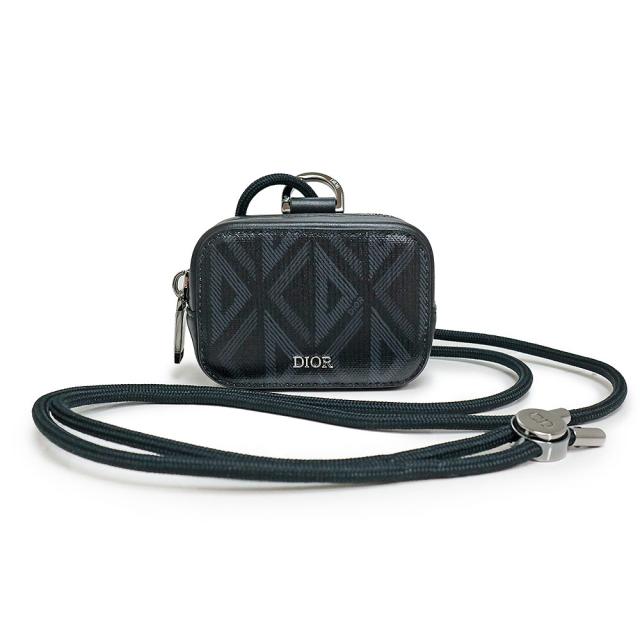 （新品・未使用品）クリスチャンディオール Christian Dior D-Touch ホリゾンタル Nano AirPodsケース ショルダー ポーチ 斜め掛け CDダイヤモンド PVC カーフスキン レザー ブラック 黒 シルバー金具 2ESBC269CDP