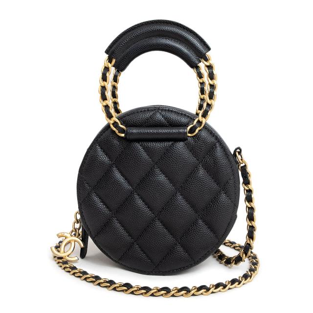 （未使用保管品）シャネル CHANEL マトラッセ 2way ラウンド ミニ チェーン ショルダー ハンドバッグ 斜め掛け コレクションモデル キャビアスキン レザー ブラック 黒 ゴールド金具 AP1176