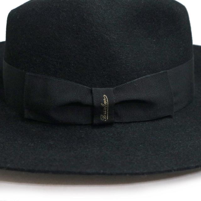 （美品）ボルサリーノ Borsalino リボン 中折れ帽 ハット 帽子 Mサイズ ラビットファー フェルト ブラック 黒 270359_4