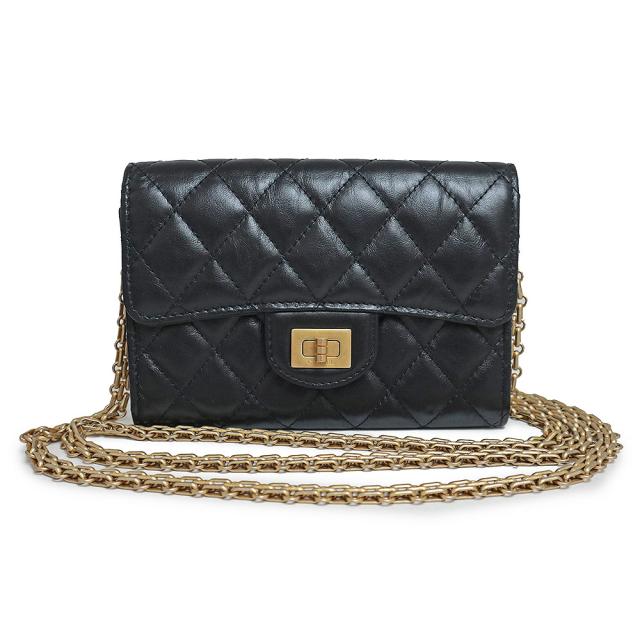 （未使用　展示品）シャネル CHANEL マトラッセ 2.55 ミニ チェーンウォレット ショルダーバッグ 斜め掛け エイジドカーフスキン レザー ブラック 黒 アンティークゴールド金具 A70793