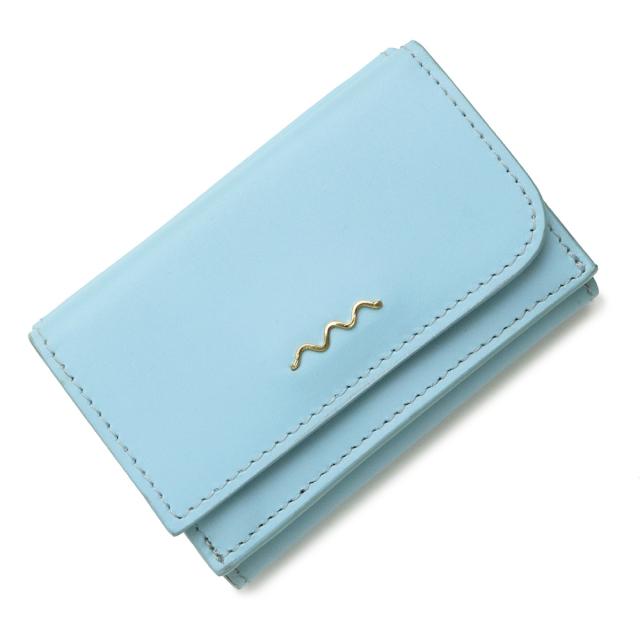 （美品）ザネラート ZANELLATO 三つ折り財布 レザー ライトブルー 水色 ゴールド金具 ZA191YC