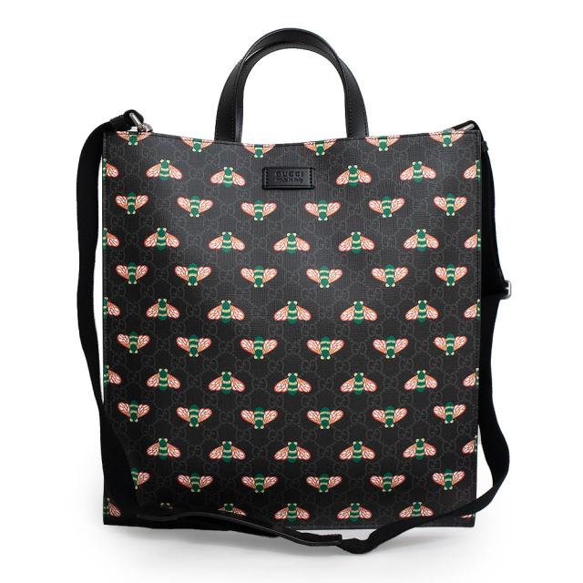 （未使用保管品）グッチ GUCCI ビー ハチ 蜂 2WAY 斜め掛け ショルダー トート ハンドバッグ GGスプリームキャンバス ブラック 黒 アンティークシルバー金具 681298