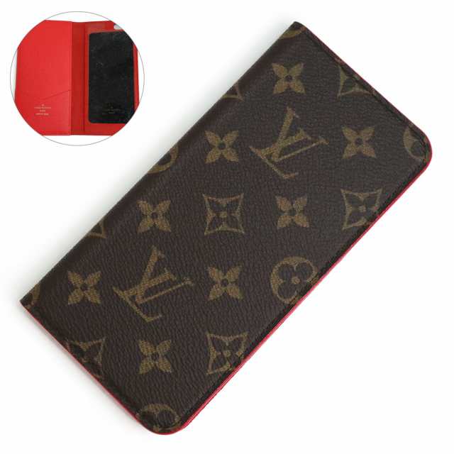 （中古）ルイ ヴィトン LOUIS VUITTON iphone6+ フォリオ 携帯 スマートフォンケース モノグラム ルージュ ブラウン レッド 赤 茶 M61630