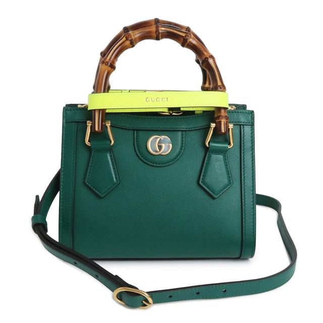 (未使用 展示品)グッチ GUCCI バンブー ダイアナ ミニ トート 2Way ショルダー ハンドバッグ 斜め掛け カーフスキン レザー グリーン 緑 アンティークゴールド金具 655661の通販は