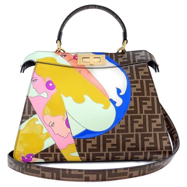 （新品・未使用品）フェンディ FENDI ピーカブー ISeeU アイシーユー ミディアム アントニオ ロペス コラボ ズッカ 2way ショルダー ハンドバッグ 斜め掛け パテント レザー ブラウン マルチカラー 茶 ゴールド金具 8BN321