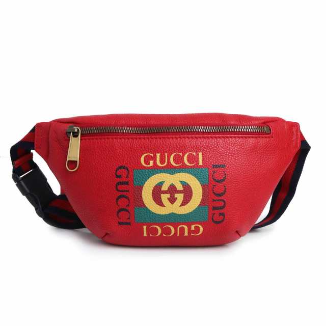 （未使用保管品）グッチ GUCCI プリント スモール ベルトバッグ ボディ ウエストバッグ レザー レッド 赤 アンティークゴールド金具 5277