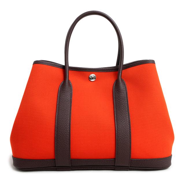 （新品・未使用品）エルメス HERMES ガーデンパーティ TPM 30 ハンドバッグ トワルオフィシエ キャンバス ネゴンダ レザー オランジュメカノ ルージュセリエ オレンジ シルバー金具 Ｚ刻印