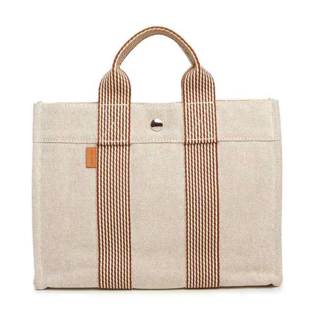 （中古）エルメス HERMES ニューフールトゥ PM ハンドバッグ トワルアッシュ キャンバス ナチュラル ベージュ シルバー金具