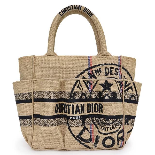 （未使用保管品）クリスチャンディオール Christian Dior キャサリン スモール トート ハンドバッグ 刺繍 麻 ジュート キャンバス ベージュ M1316ZRUW