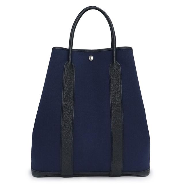 （未使用保管品）エルメス HERMES ガーデンファイル 37 MM ハンドバッグ ネゴンダ レザー トワルミリタリー ネイビー ブルーニュイ ブラック 紺 黒 シルバー金具 Z刻印