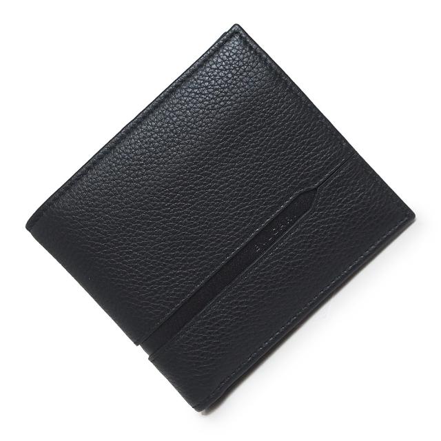 （未使用　展示品）ブルガリ BVLGARI オクト 二つ折り財布 カーフスキン レザー ブラック 黒 シルバー金具 36964