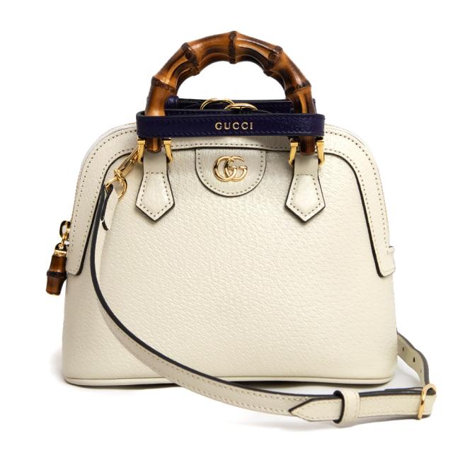 （未使用　展示品）グッチ GUCCI ダイアナ ミニ トート 2Way ショルダー 斜め掛け ハンドバッグ レザー バンブー ホワイト 白 ゴールド金具 715775の通販は
