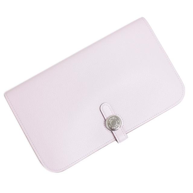 （新品・未使用品）エルメス HERMES ドゴン GM デュオ 二つ折り長財布 ヴォーエバーカラー レザー モーヴペール ピンク シルバー金具 W刻印 箱付